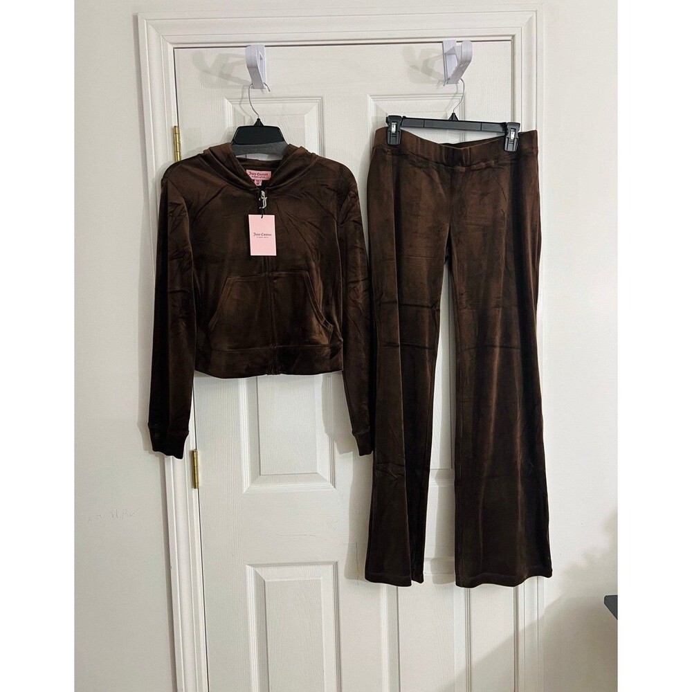 NWT Size Small Juicy Couture Bling Velour Tracksuit Hoodie & Pants Brown Sugar - Picture 5 of 7